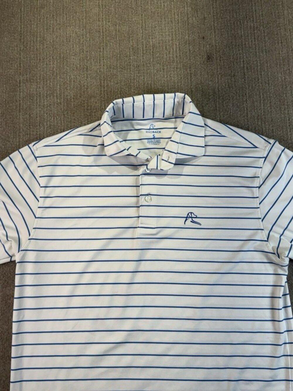 Rhoback Mens The Captain Stripe Performance Polo Shirt Small White Navy Blue